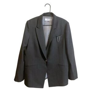 Tahari ASL Black White Spots Embellished One-Button Blazer Jacket Size 12